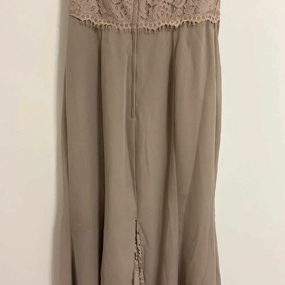 Christina Wu bridesmaid taupe color gown